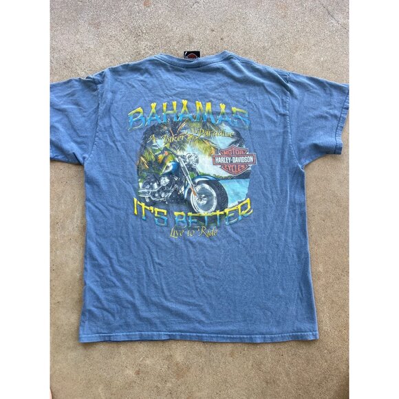Vintage Bahamas Harley-Davidson Blue Graphic T-Shirt L S3 - Picture 1 of 7